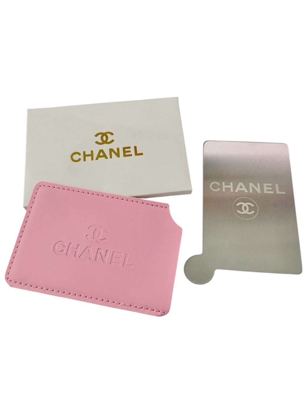 CHANEL Beauty VIP Gift Pink Card Holder Sleeve Silver Pocket Mirror With Box - Picture 5 of 11